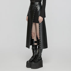 OPQ-1573BQF High Waisted Faux Leather Punk Skirt with Side Slit
