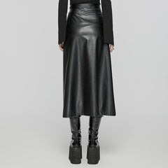 OPQ-1573BQF High Waisted Faux Leather Punk Skirt with Side Slit