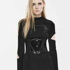 OPS-170DQF Black Leather Lace-Up Punk Corset Waist Cincher Bustier Top Sleek Black Punk Corset Shiny PVC Lace Up Design