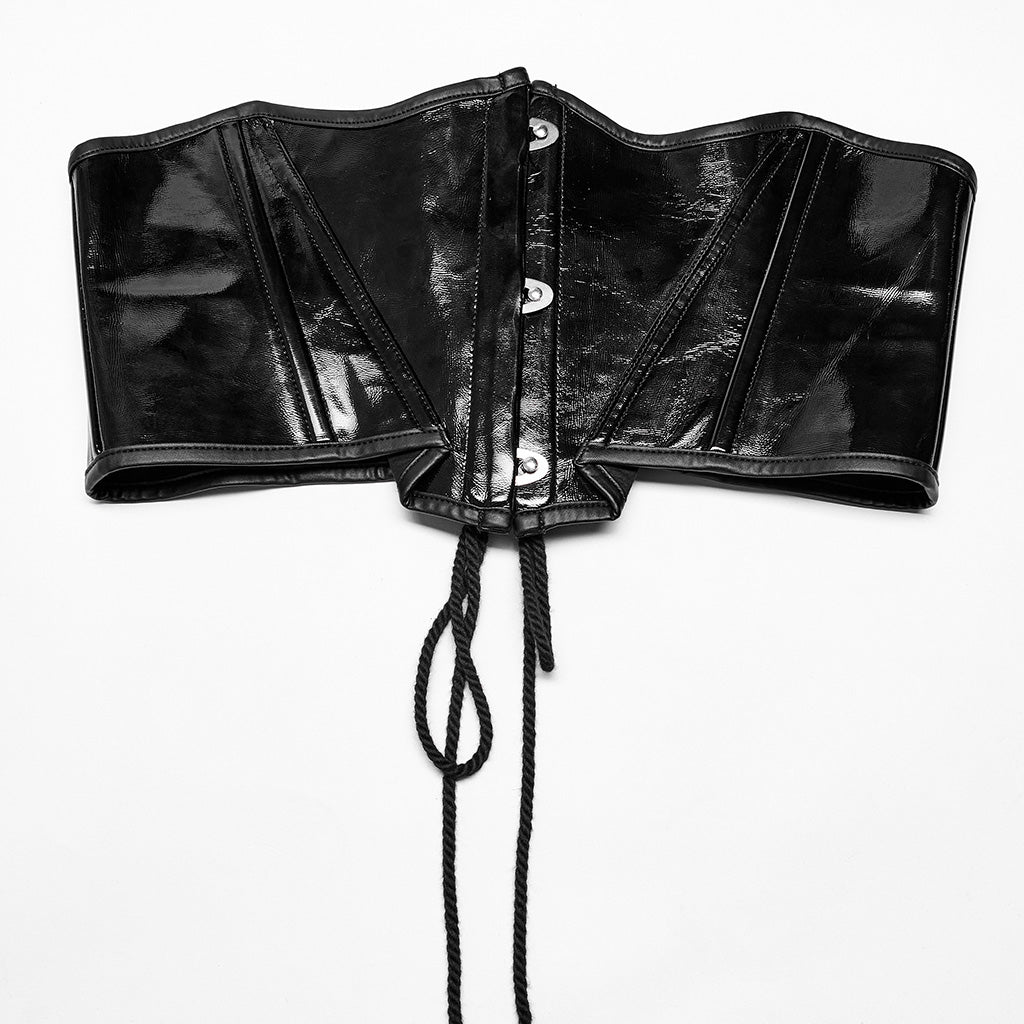 OPS-170DQF Black Leather Lace-Up Punk Corset Waist Cincher Bustier Top Sleek Black Punk Corset Shiny PVC Lace Up Design