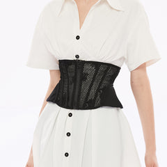 OPS-263YDF Black Lace Zip Front Mesh Punk Corset Belt Gothic Corset Black Lace Mesh Zipper Waist Cincher Belt