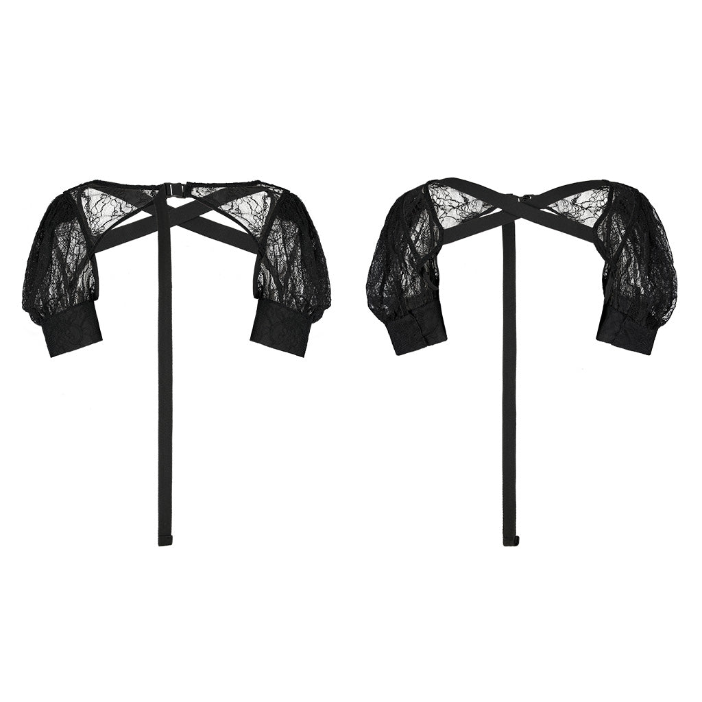 OPS-265QTF Gothic Lace Dress Cuffed Balloon Sleeves Crisscross Back Tie
