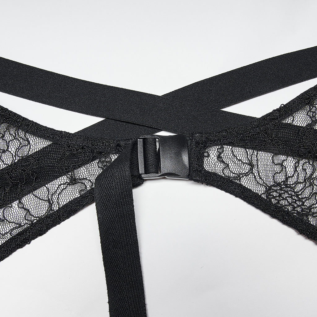 OPS-265QTF Gothic Lace Dress Cuffed Balloon Sleeves Crisscross Back Tie