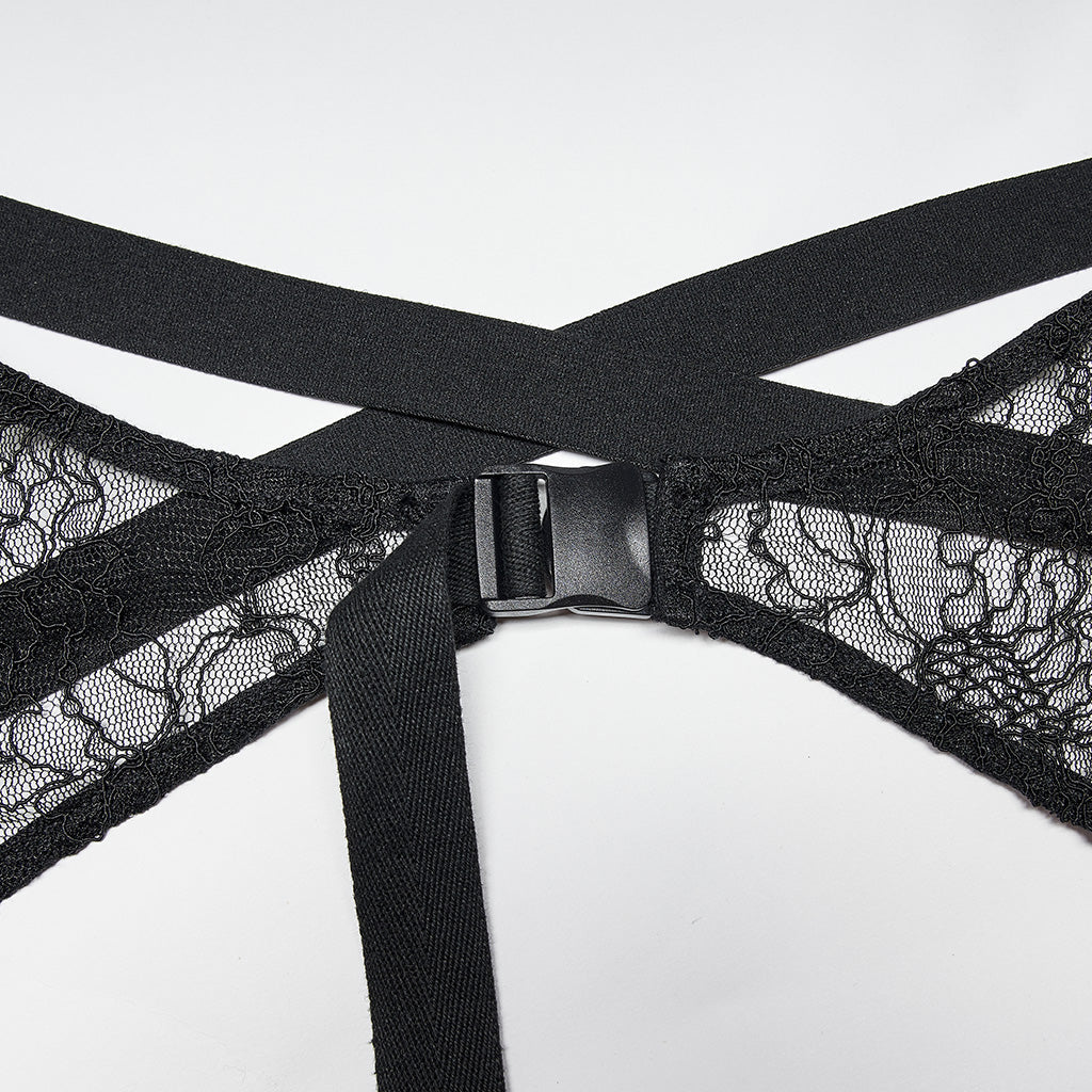 OPS-265QTF Gothic Lace Dress Cuffed Balloon Sleeves Crisscross Back Tie