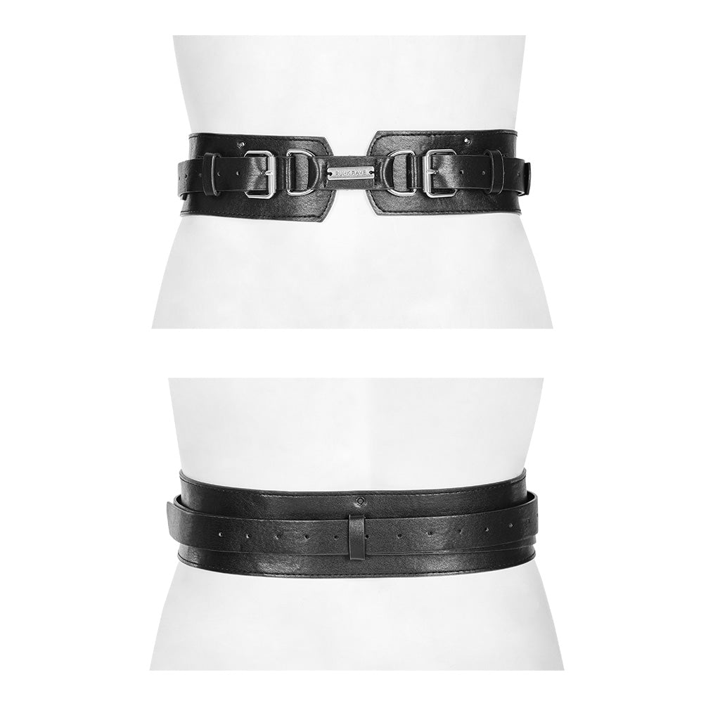 OPS-268BDF Edgy Black Double Buckle Punk Accessories Belt Fashion Statement