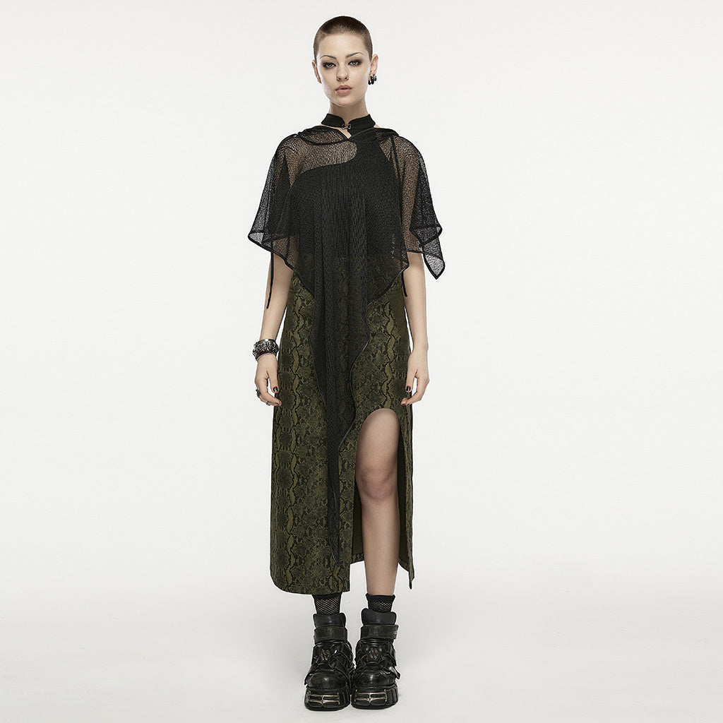 OPS-295WJF Gothic Accessories Oversized Mesh Hooded Cape Poncho Draped Design