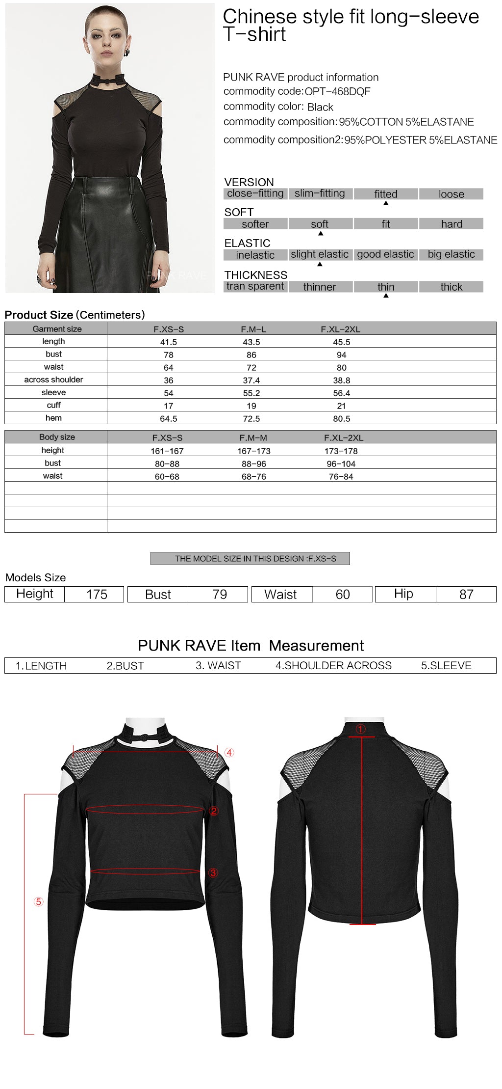 OPT-468DQF Edgy Mesh Cutout Long Sleeve Punk T-Shirts