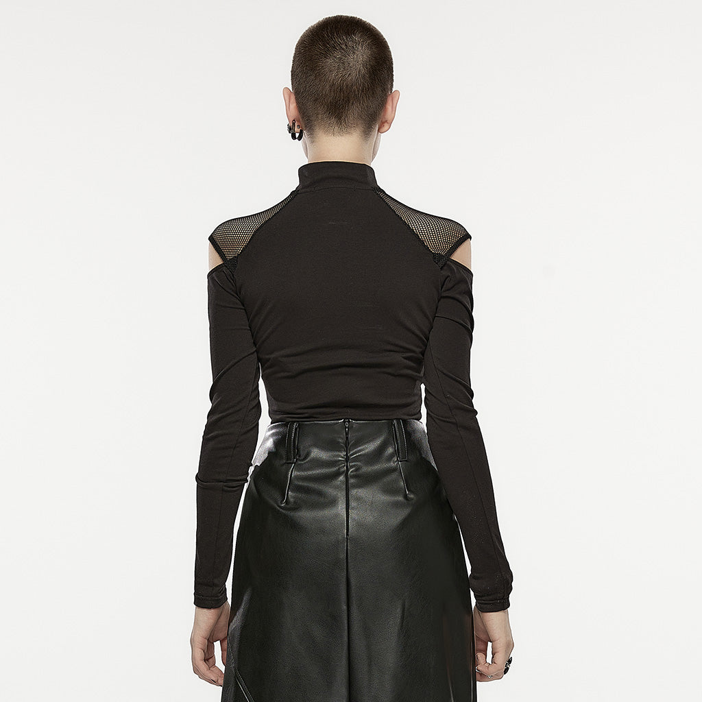 OPT-468DQF Edgy Mesh Cutout Long Sleeve Punk T-Shirts