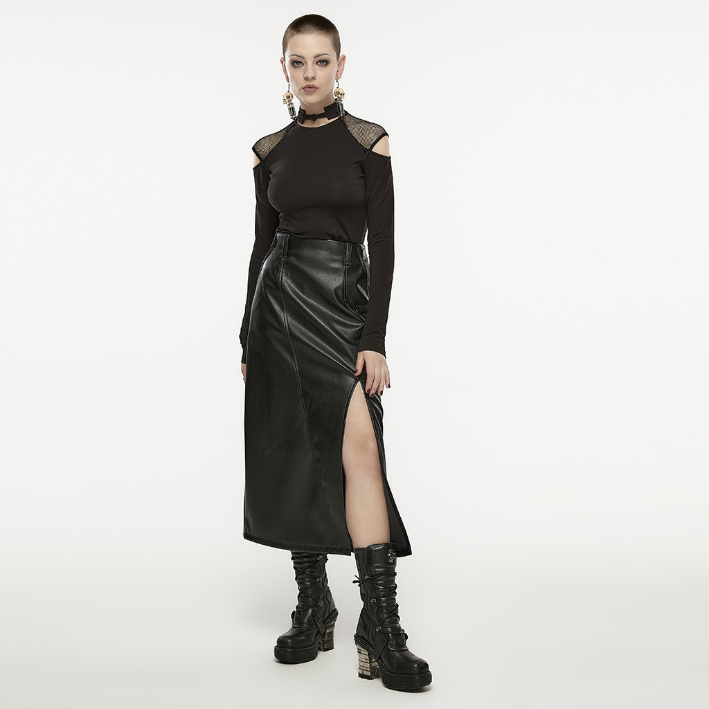 OPT-468DQF Edgy Mesh Cutout Long Sleeve Punk T-Shirts
