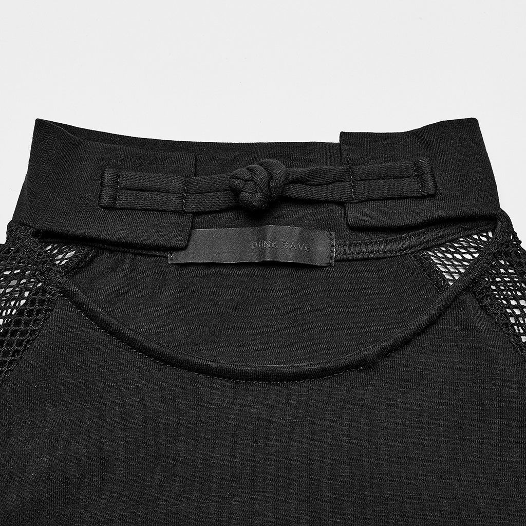OPT-468DQF Edgy Mesh Cutout Long Sleeve Punk T-Shirts
