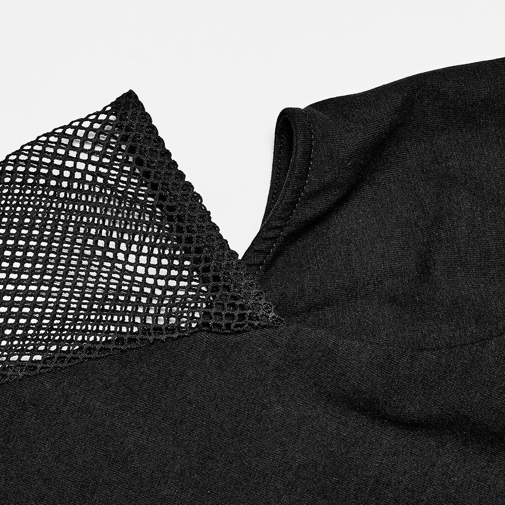 OPT-468DQF Edgy Mesh Cutout Long Sleeve Punk T-Shirts