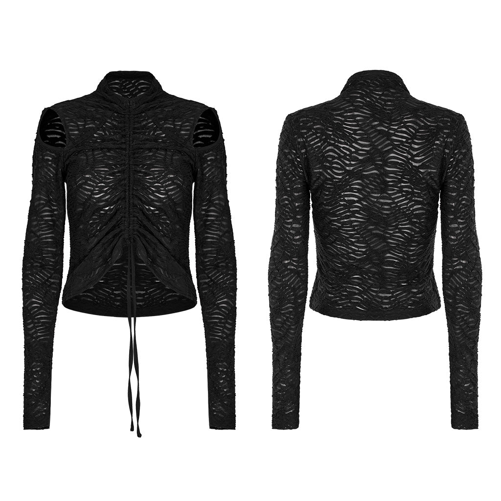 OPT-748DQF Gothic Chic Black Ruched Cutout Long Sleeve Punk Shirt