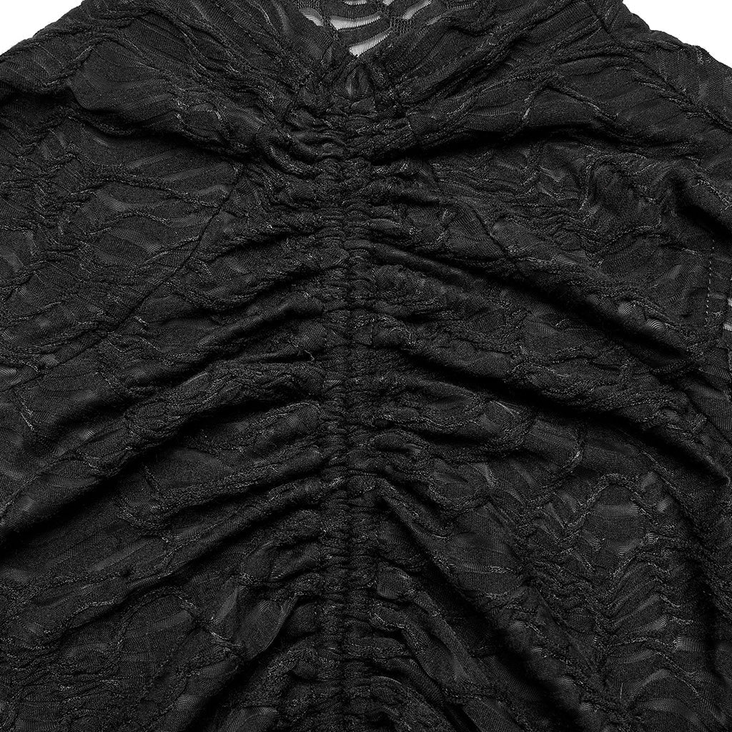OPT-748DQF Gothic Chic Black Ruched Cutout Long Sleeve Punk Shirt