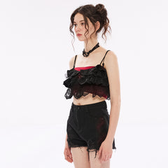 OPT-775DDF Edgy Lace Ruffle Crop Punk Shirts Gothic Style Top Edgy Ruffled Lace Crop Top Punk Shirts Fashion Statement