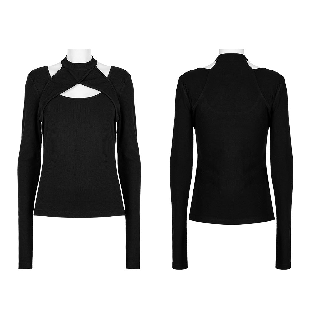 OPT-803TCF Chic Cutout Punk T-Shirt Cross Hollow Long Sleeve?-??Punk Rave Clothing