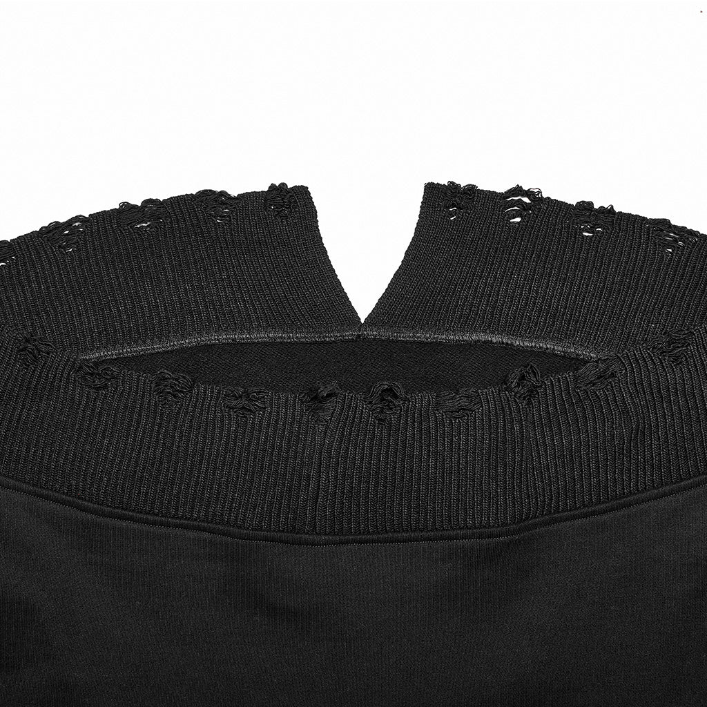 OPT-805WYF Sailor Neck Asymmetric Punk Sweater with Embroidered Accents?-??Punk Rave Clothing