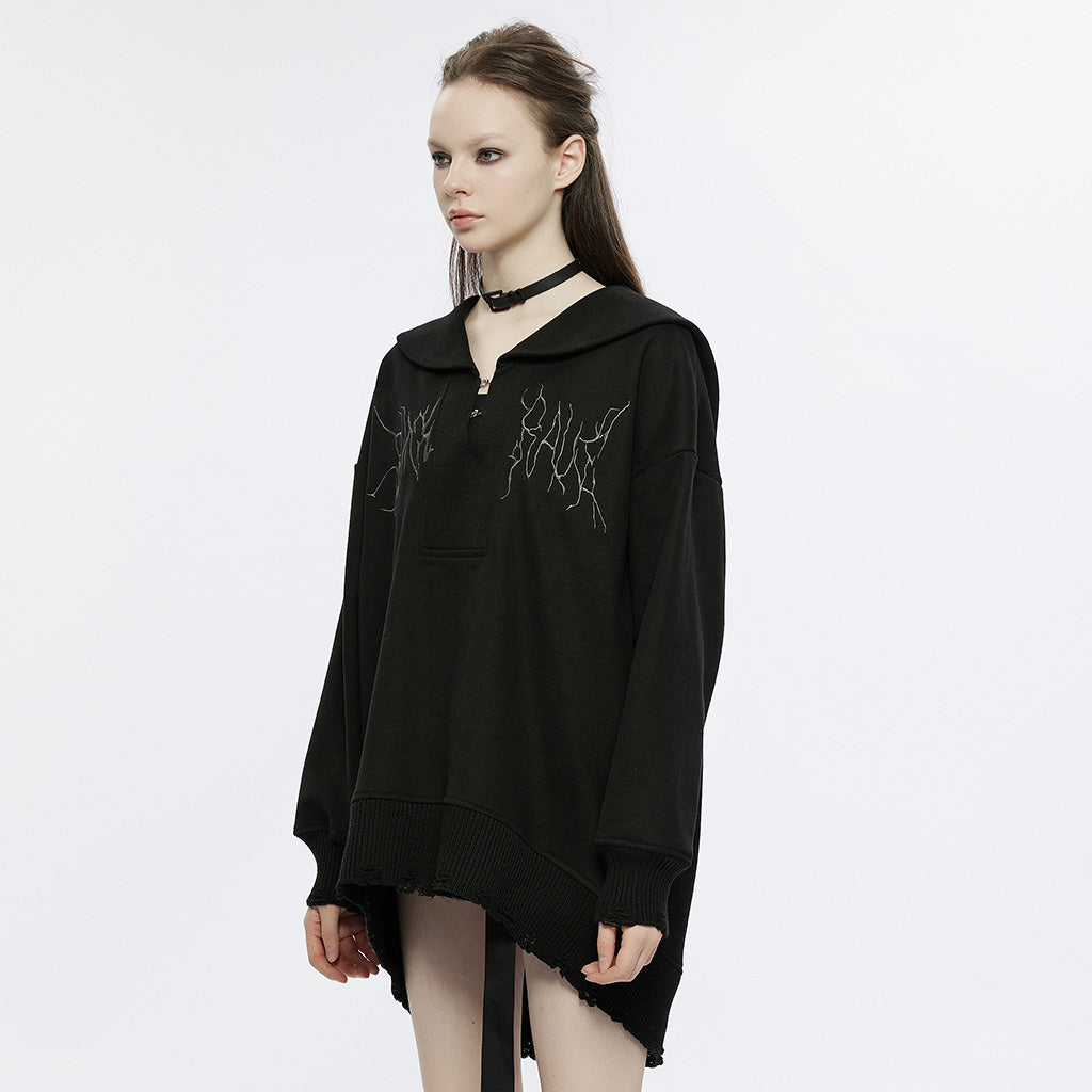 OPT-805WYF Sailor Neck Asymmetric Punk Sweater with Embroidered Accents?-??Punk Rave Clothing