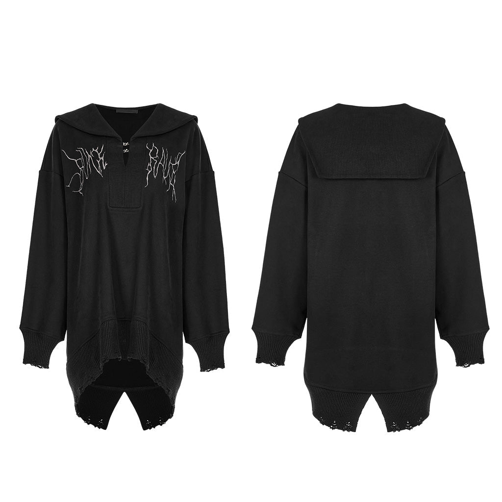 OPT-805WYF Sailor Neck Asymmetric Punk Sweater with Embroidered Accents?-??Punk Rave Clothing