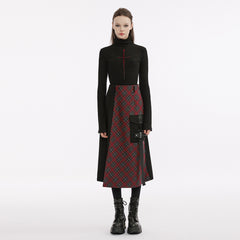 OPT-828TCF Gothic Shirts Cross Design Flared Sleeves Plaid Accent Top