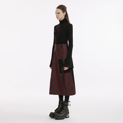 OPT-828TCF Gothic Shirts Cross Design Flared Sleeves Plaid Accent Top