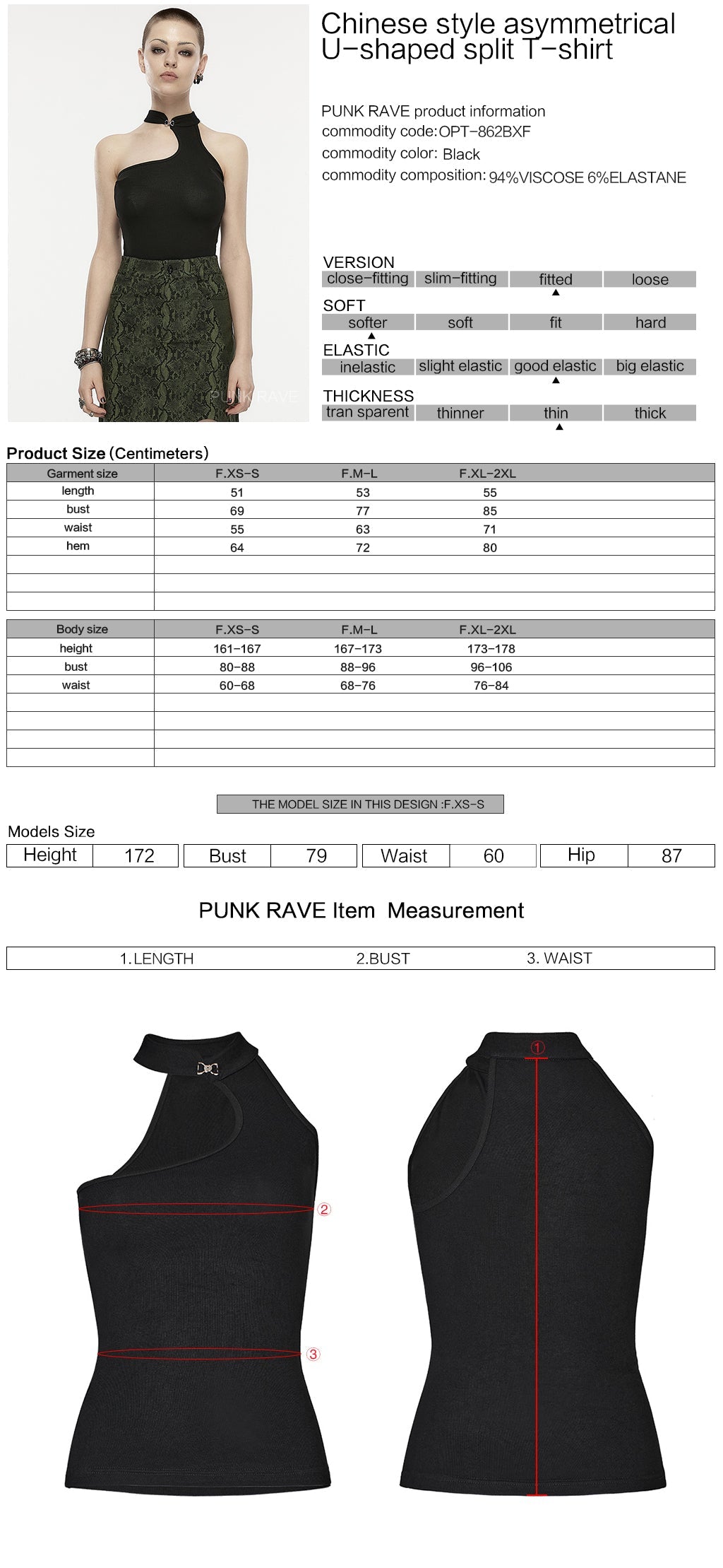 OPT-862BXF Asymmetric Black Choker Punk T-Shirts Edgy Streetwear Style