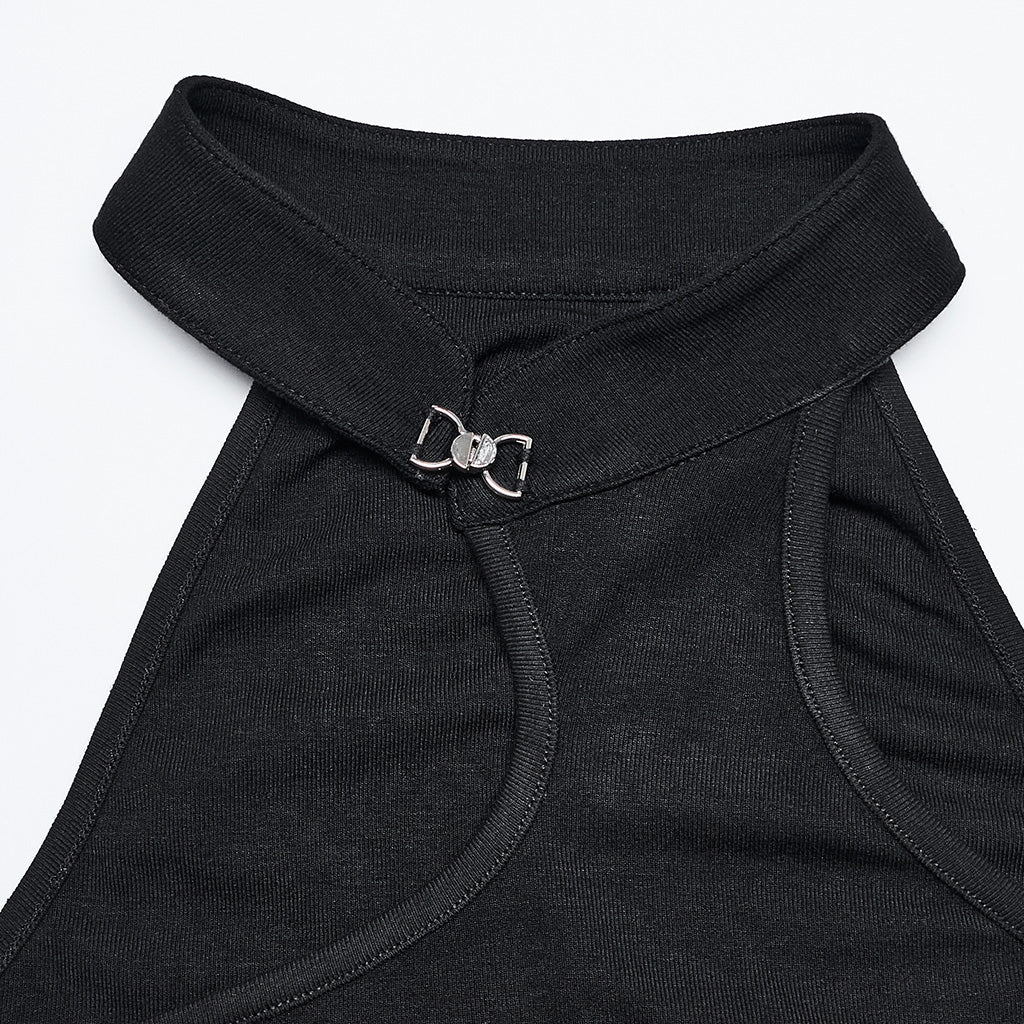 OPT-862BXF Asymmetric Black Choker Punk T-Shirts Edgy Streetwear Style