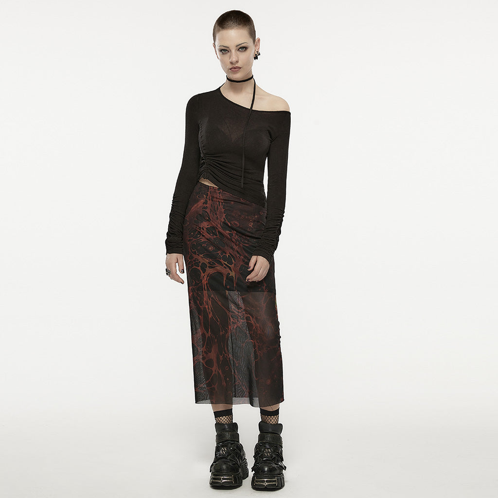 OPT-872TCF Asymmetric Slant Neck Ruched Long Sleeve Punk Shirt?-??Punk Rave Clothing