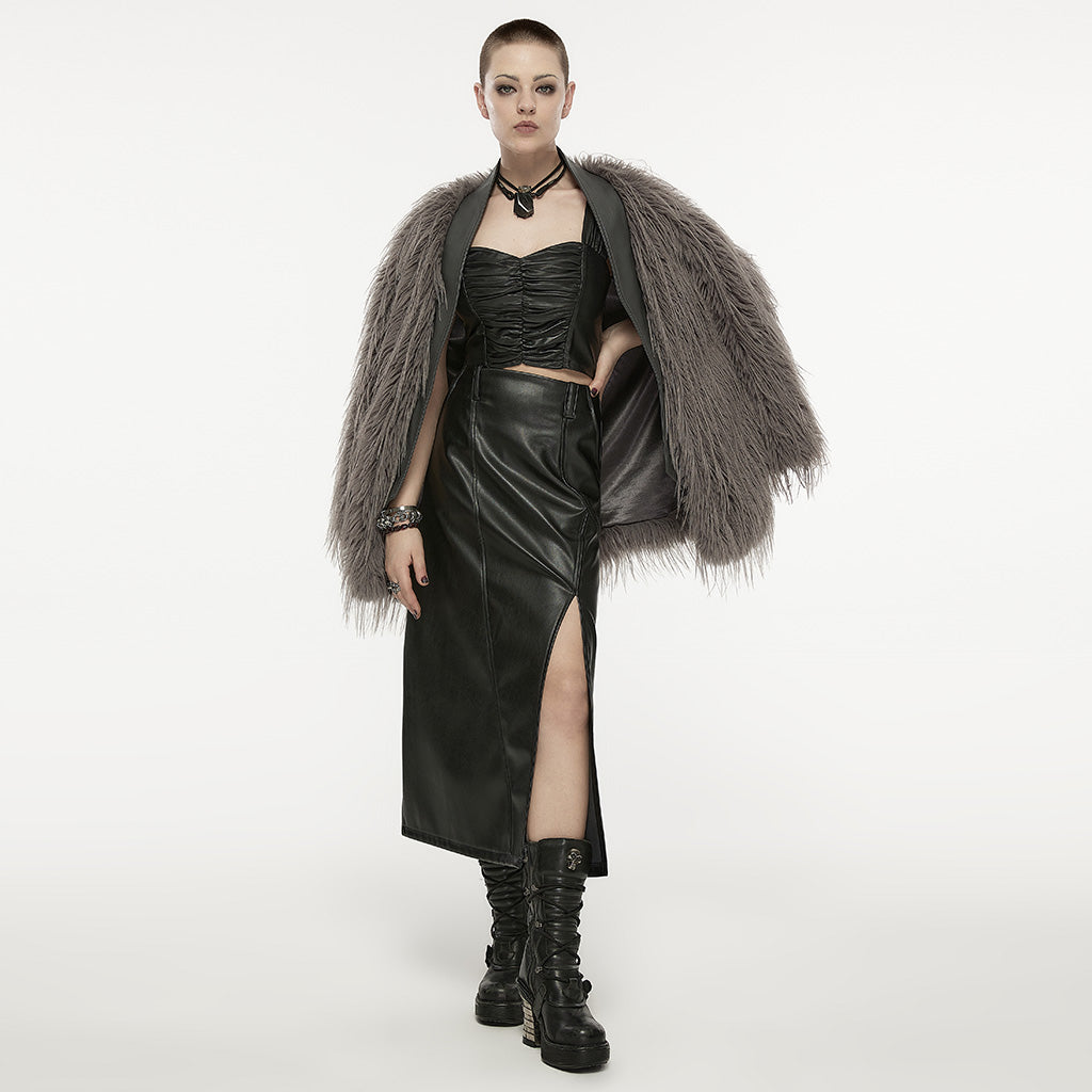 OPT-874BXF Edgy Pleated Faux Leather Punk Crop Vest?-??Punk Rave Clothing