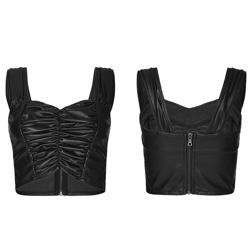 OPT-874BXF Edgy Pleated Faux Leather Punk Crop Vest?-??Punk Rave Clothing