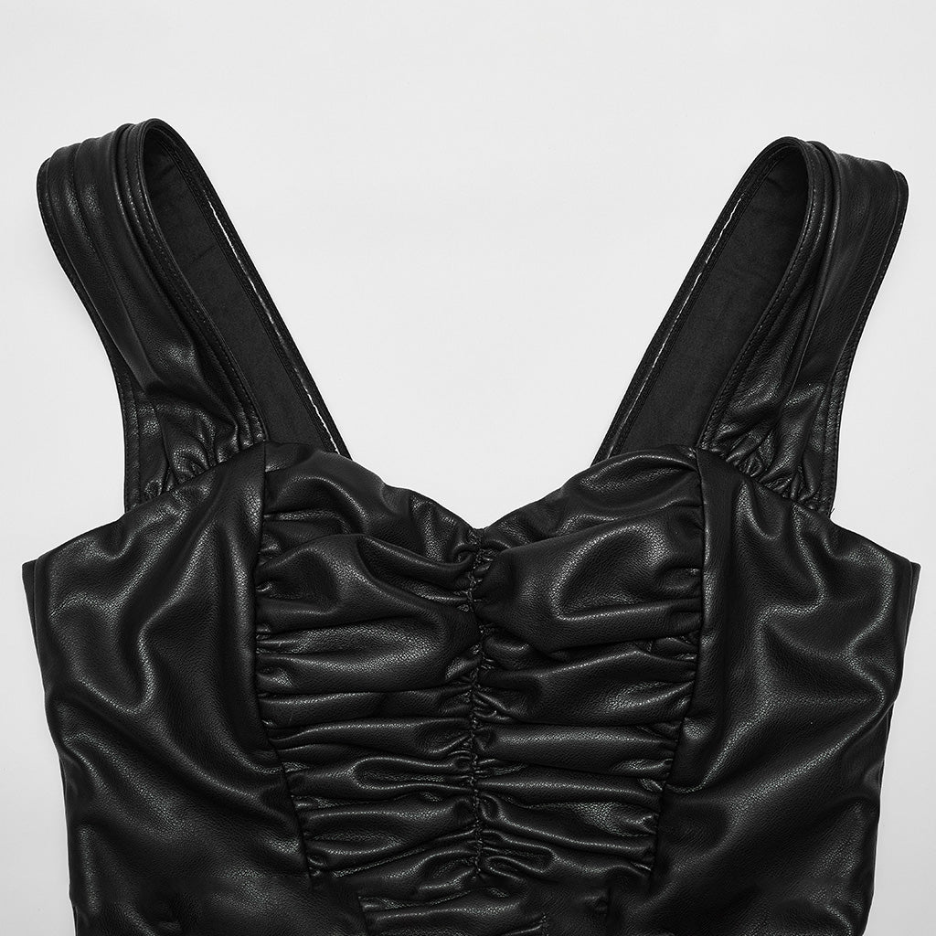 OPT-874BXF Edgy Pleated Faux Leather Punk Crop Vest?-??Punk Rave Clothing