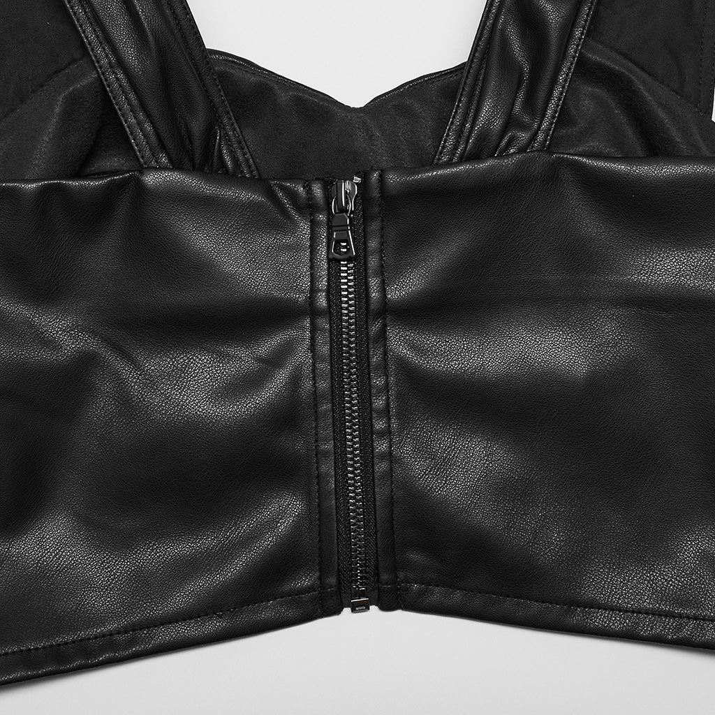 OPT-874BXF Edgy Pleated Faux Leather Punk Crop Vest?-??Punk Rave Clothing