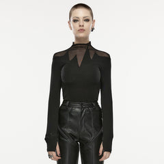 OPT-879TCF Gothic Mesh Insert Long Sleeve Punk T-Shirts Top