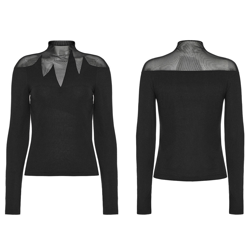 OPT-879TCF Gothic Mesh Insert Long Sleeve Punk T-Shirts Top