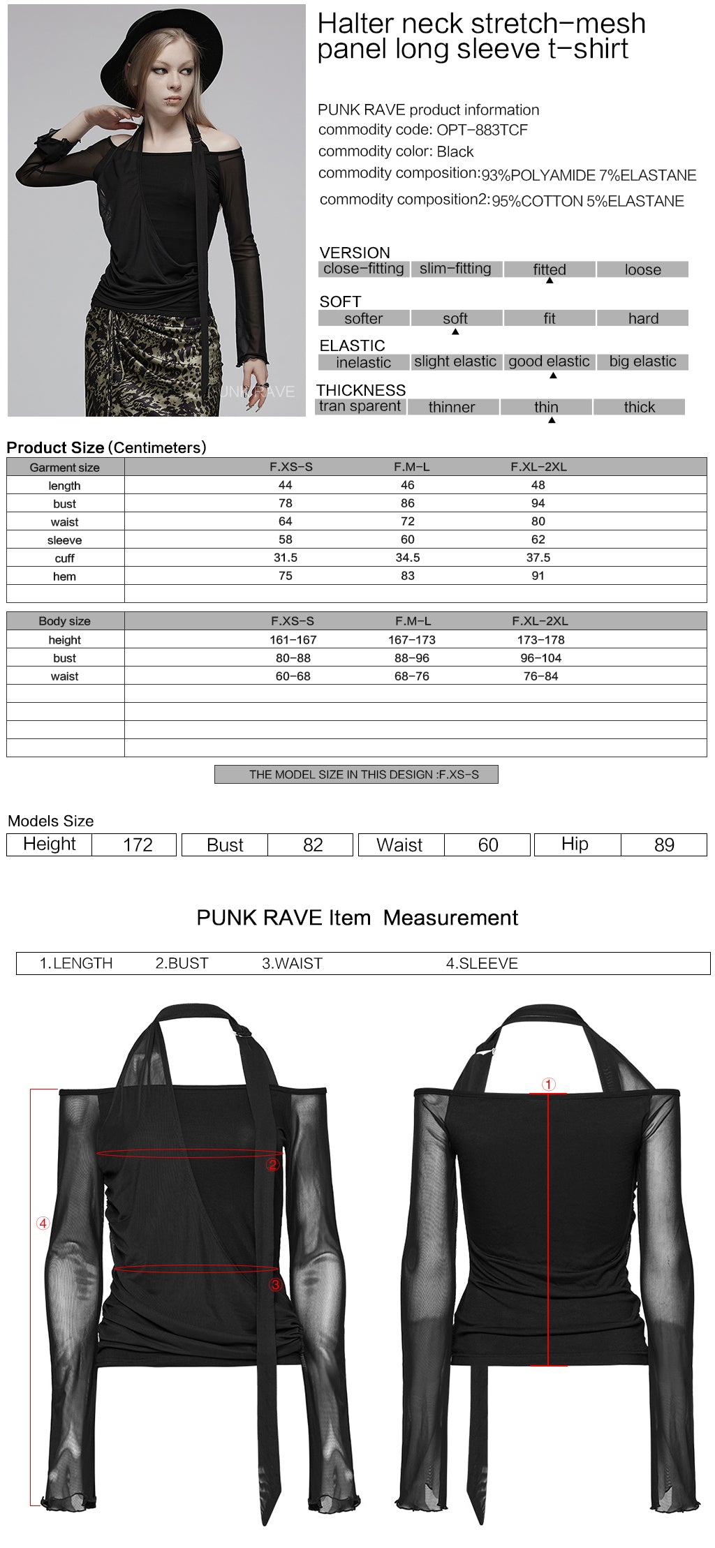 OPT-883TCF Gothic Mesh Long Sleeve Halter Top Punk Shirts