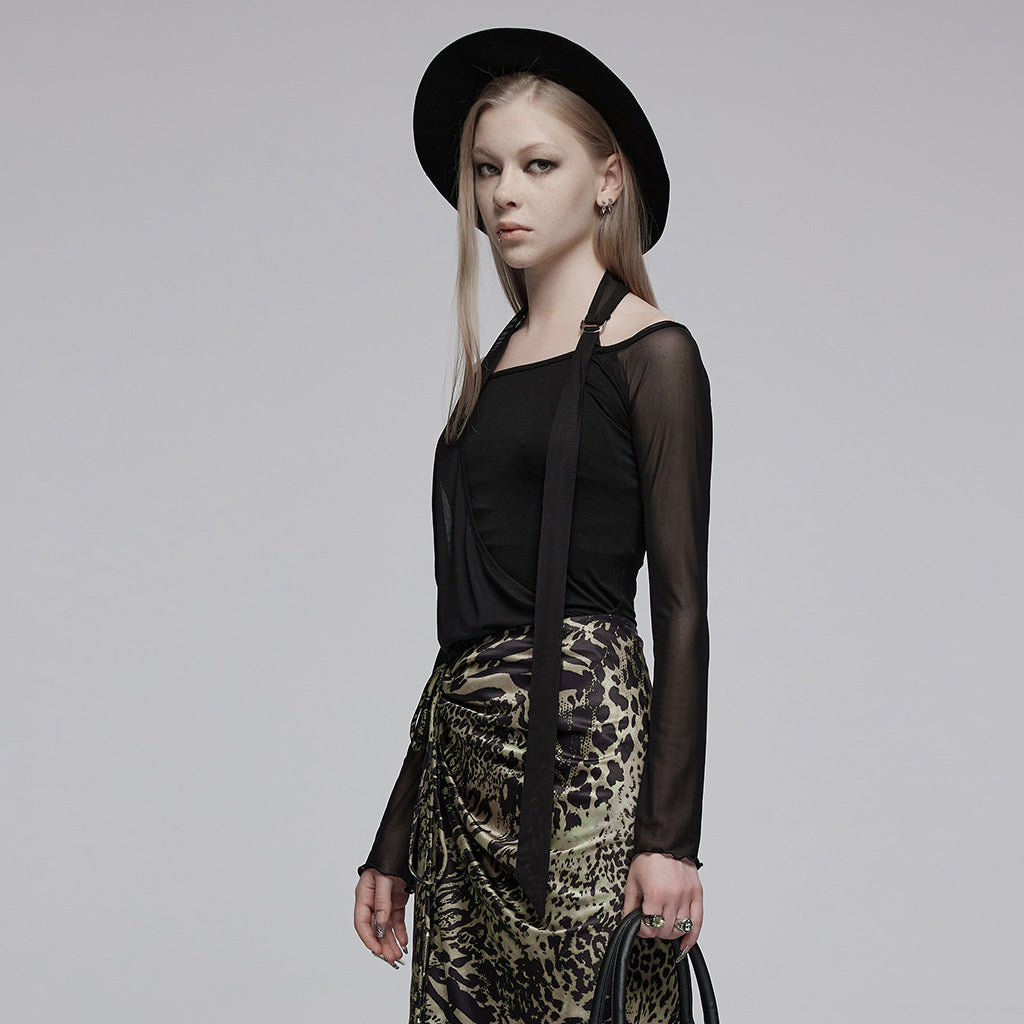 OPT-883TCF Gothic Mesh Long Sleeve Halter Top Punk Shirts