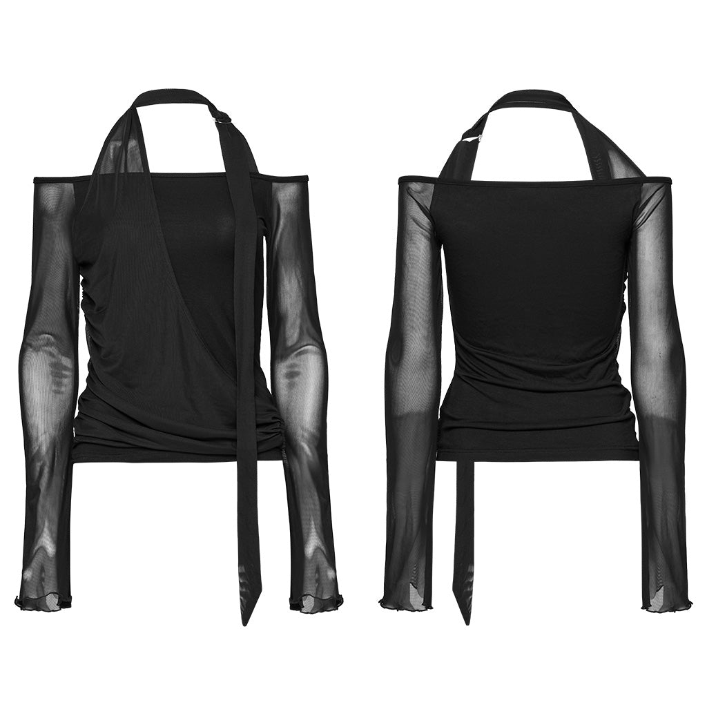OPT-883TCF Gothic Mesh Long Sleeve Halter Top Punk Shirts