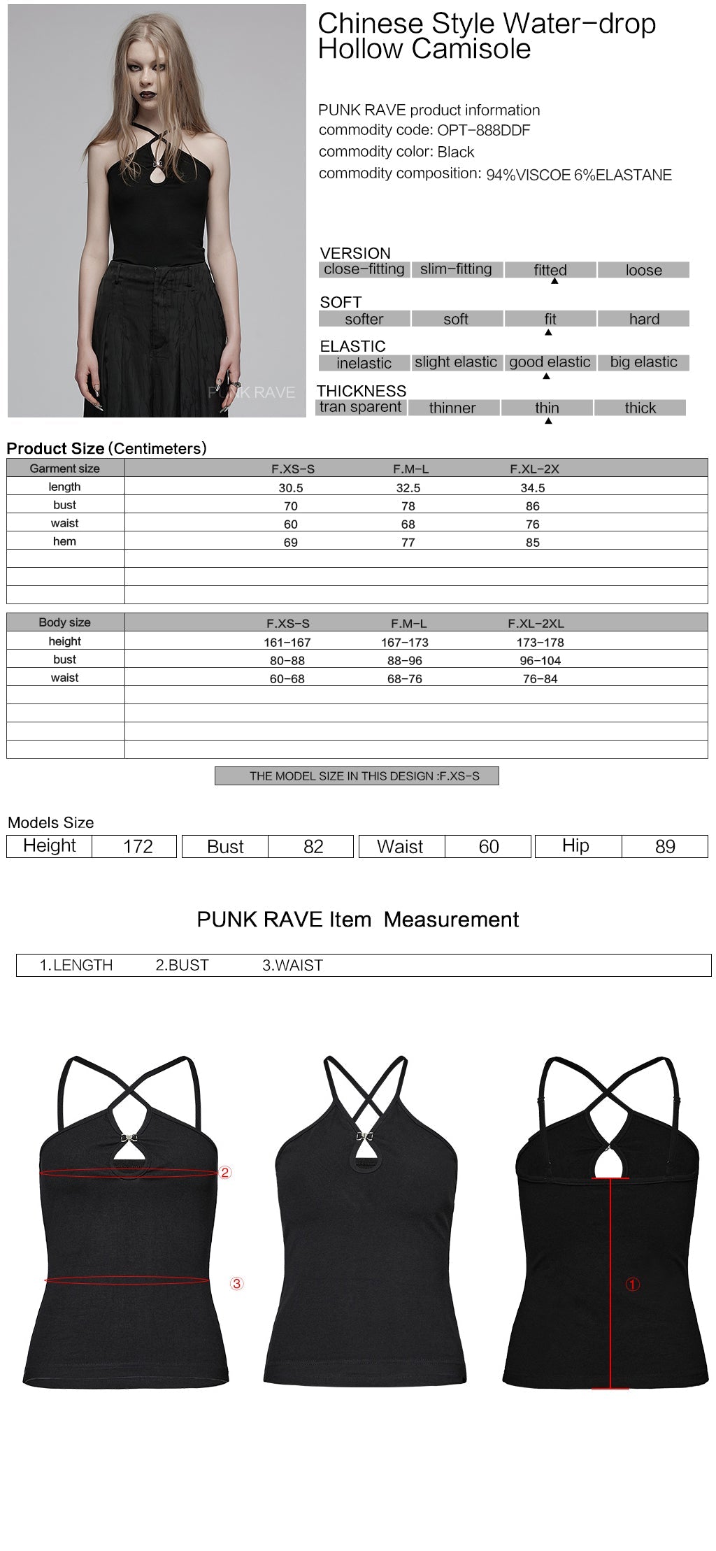 OPT-888DDF Strappy Black Punk Shirts with Keyhole Detailing Top