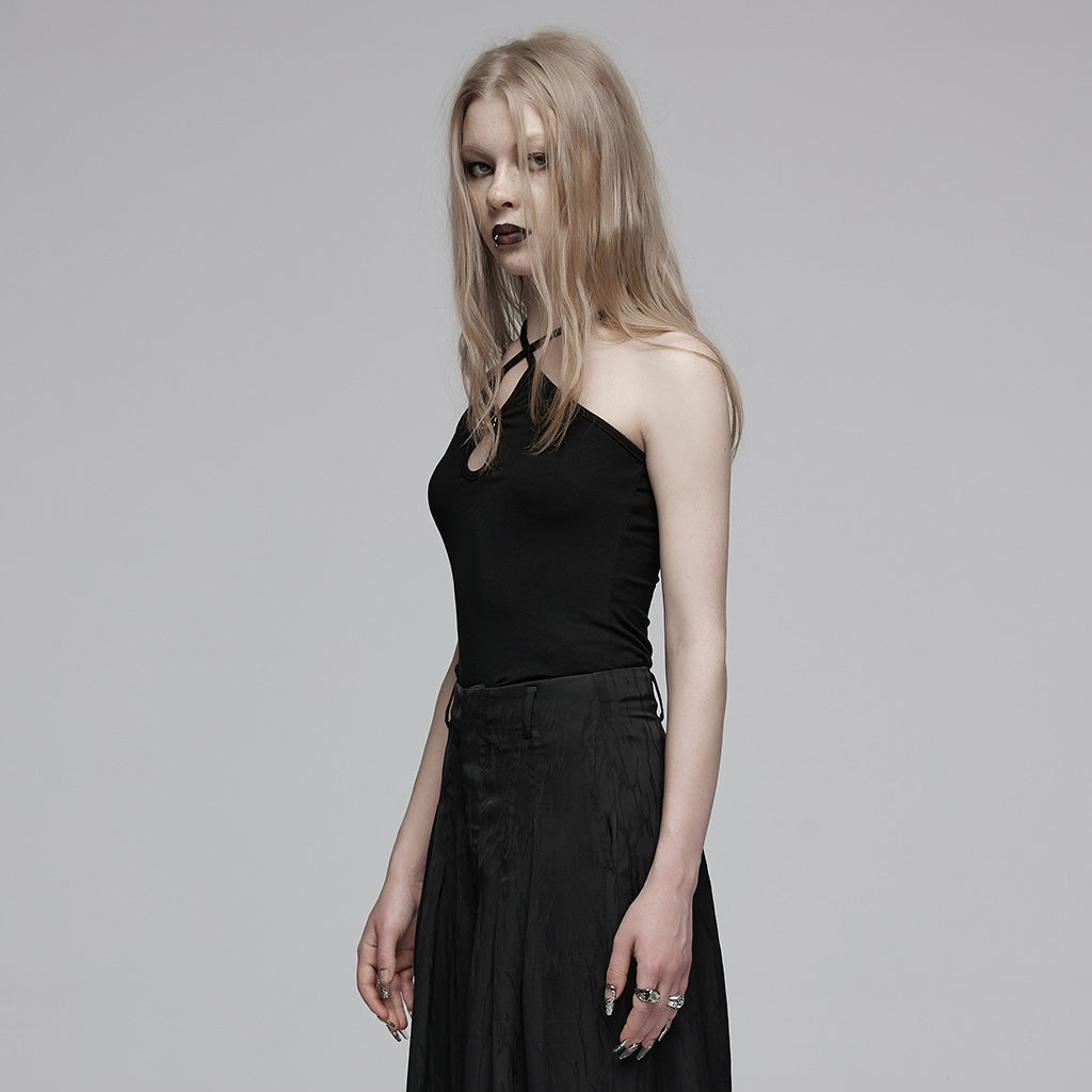 OPT-888DDF Strappy Black Punk Shirts with Keyhole Detailing Top