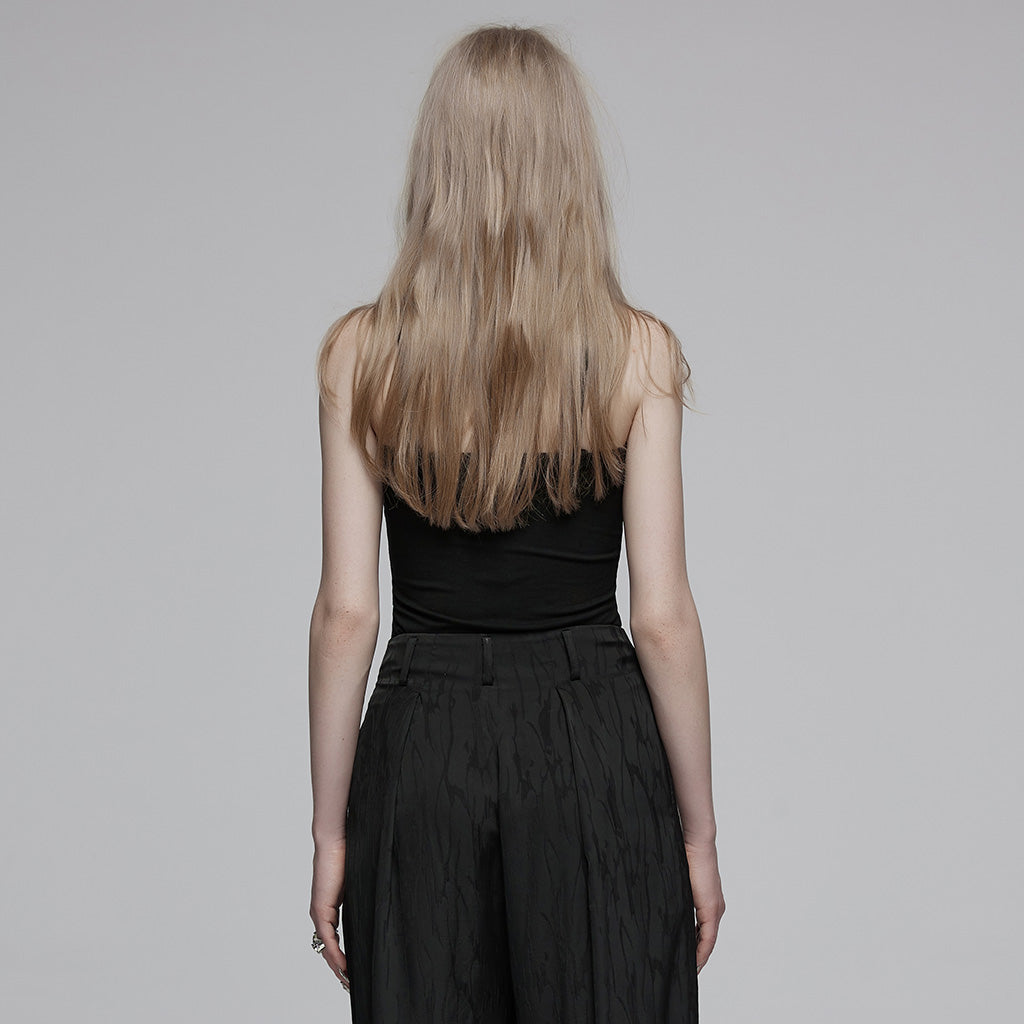 OPT-888DDF Strappy Black Punk Shirts with Keyhole Detailing Top