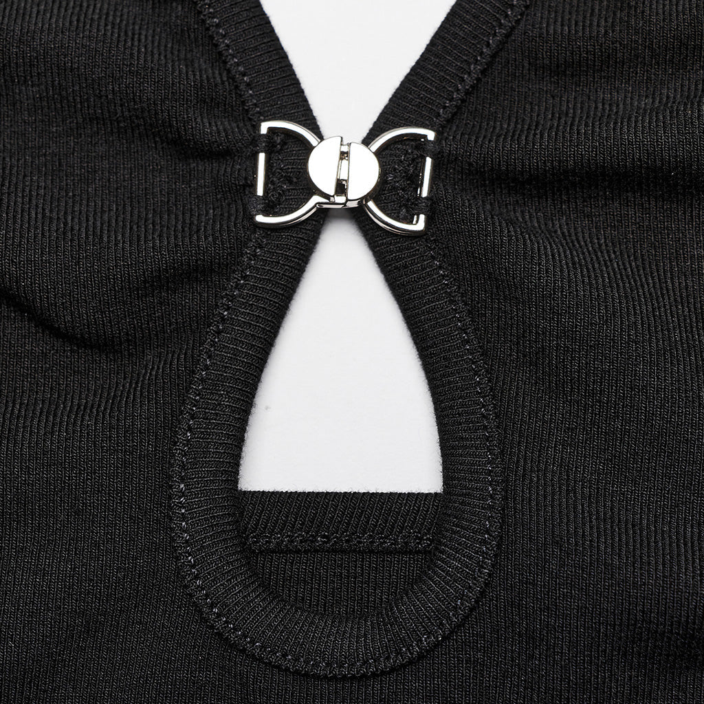 OPT-888DDF Strappy Black Punk Shirts with Keyhole Detailing Top