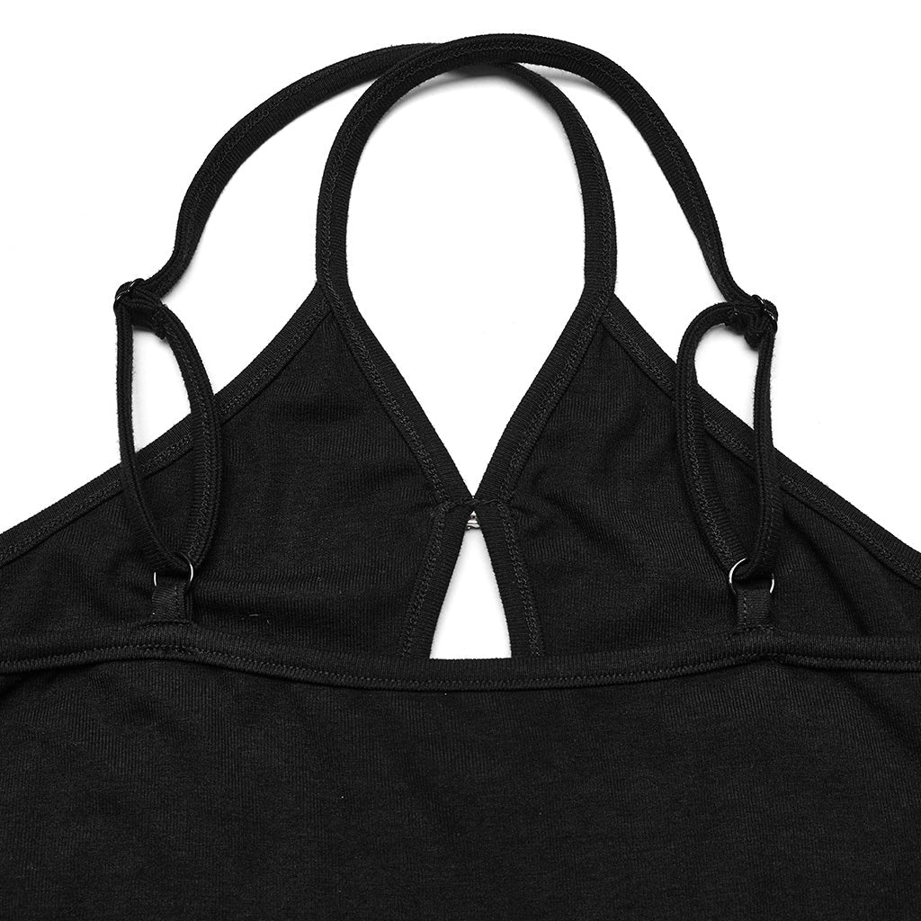 OPT-888DDF Strappy Black Punk Shirts with Keyhole Detailing Top