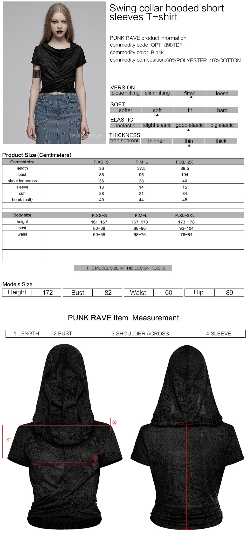 OPT-890TDF Edgy Hooded Punk T-Shirts Distressed Grey Wrap Design