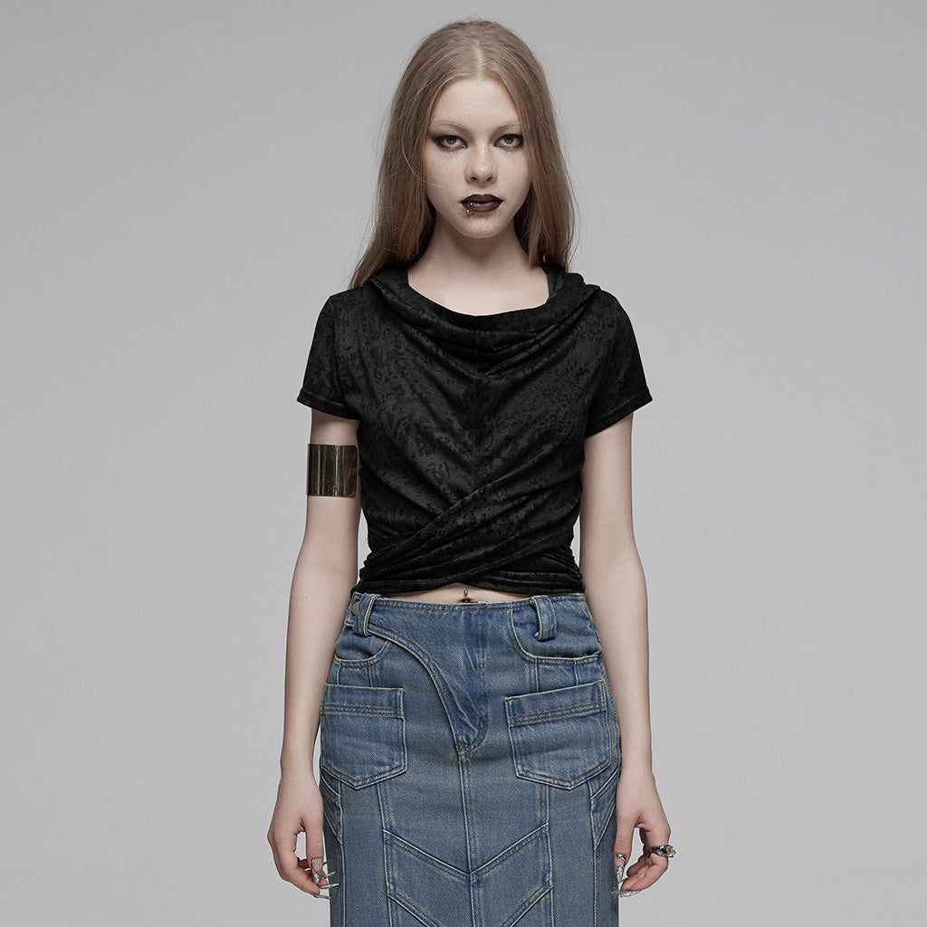 OPT-890TDF Edgy Hooded Punk T-Shirts Distressed Grey Wrap Design