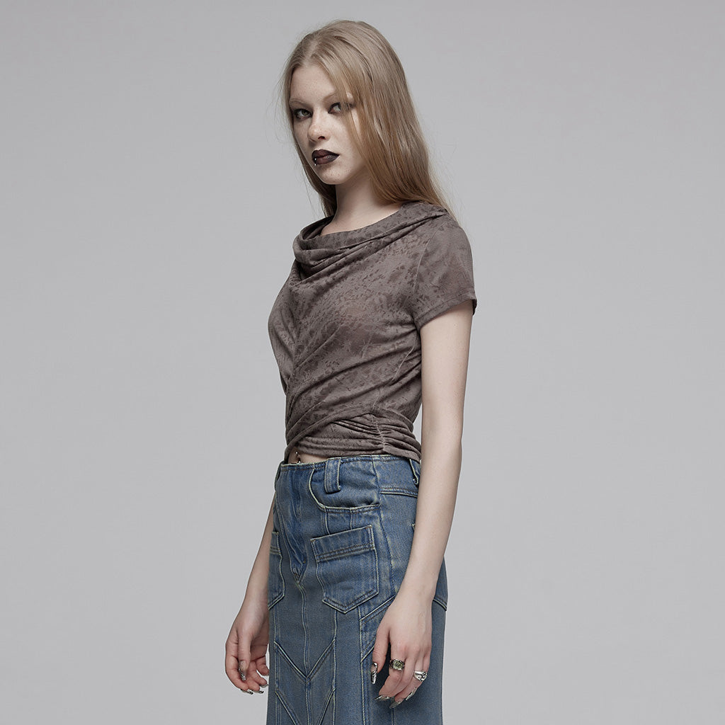 OPT-890TDF Edgy Hooded Punk T-Shirts Distressed Grey Wrap Design