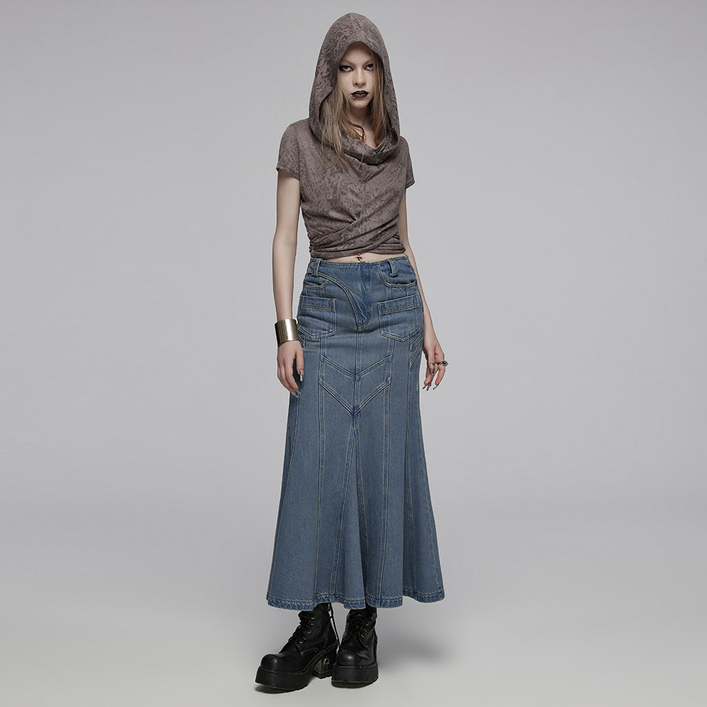 OPT-890TDF Edgy Hooded Punk T-Shirts Distressed Grey Wrap Design