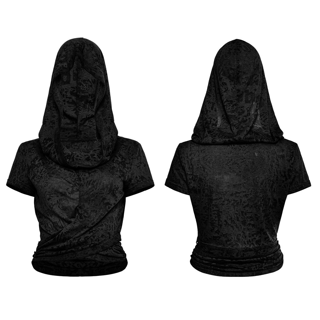 OPT-890TDF Edgy Hooded Punk T-Shirts Distressed Grey Wrap Design