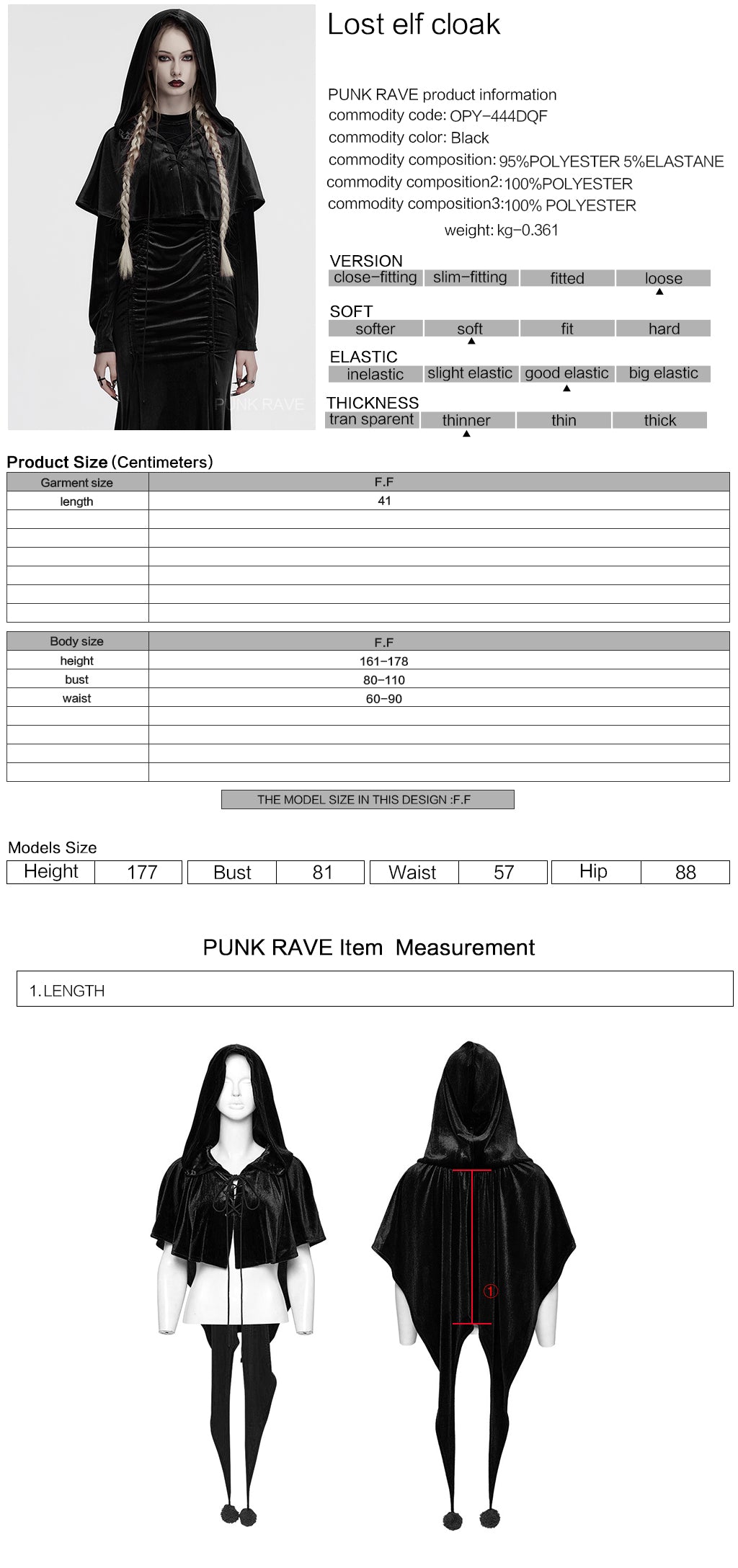 OPY-444DQF Velvet Gothic Hooded Coat with Pom Poms Draped Design