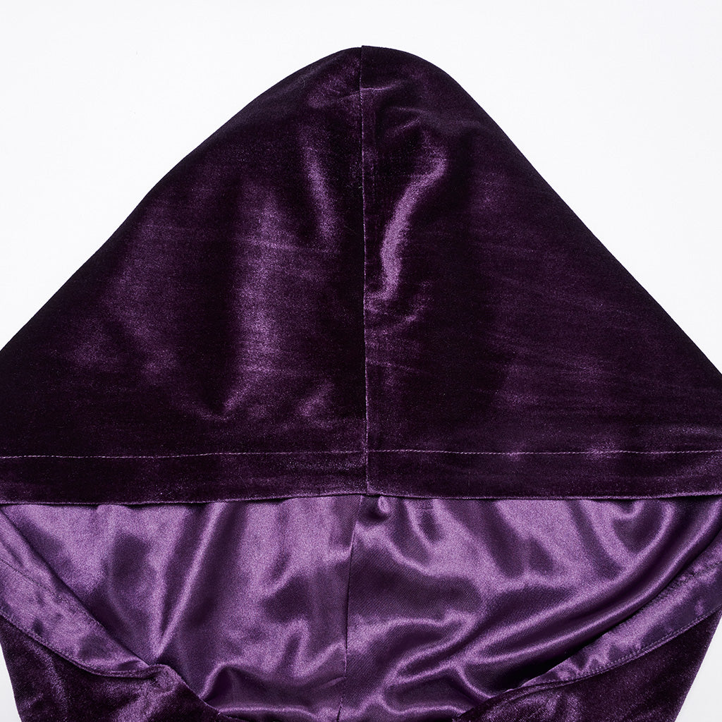 OPY-444DQF Velvet Gothic Hooded Coat with Pom Poms Draped Design