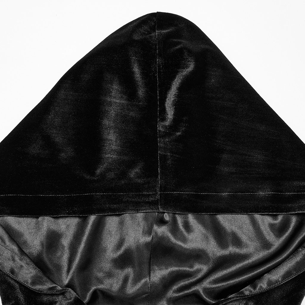 OPY-444DQF Velvet Gothic Hooded Coat with Pom Poms Draped Design