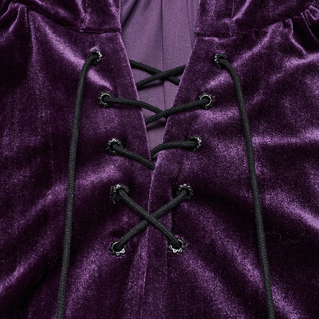 OPY-444DQF Velvet Gothic Hooded Coat with Pom Poms Draped Design